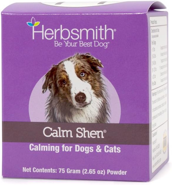 Herbsmith Calm Shen – Herbal Blend for Dogs &amp; Cats – Natural Anxiety Remedy for Dogs &amp; Cats – Feline and Canine Calming Supplement – 75g Powder