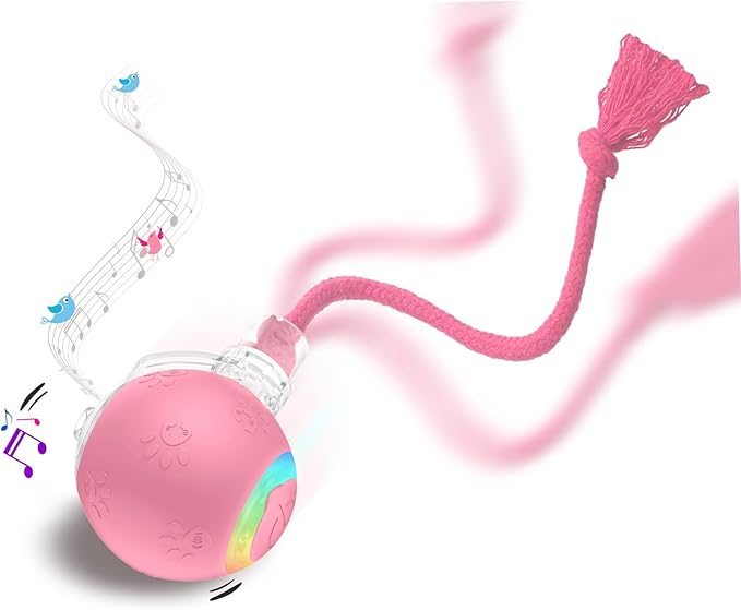 Interactive Cat Toys, Automatic Moving Cat Toys for Bored Indoor Adult Cats, Fast Rolling, Chirping &amp; Motion-Activated Kitty Toys, Fun Gift for Cats with Speedy Tail 2.0, USB Rechargeable,Pink