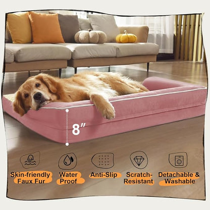 Large Dog Bed Orthopedic Washable Extra Pink XL XLarge Big Dog Bed with Washable Bolster &amp; Memory Foam Couch Sofa - Waterproof with Removable Cover