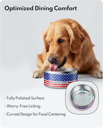 Homerunpet Double Wall Stainless Steel Dog Bowls, Non-Slip Base, Dishwasher Safe, Durable Pet Food &amp; Water Bowl for Dogs &amp; Cats(32oz, American Flag)