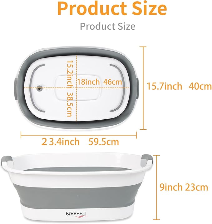 Collapsible Dog Bath Tub for Small Dogs &amp; Cats, Portable Puppy Bath Tub with Water Drain Plug, Space Saving Foldable Pet Bathtub for Indoor &amp; Outdoor Use, Grey