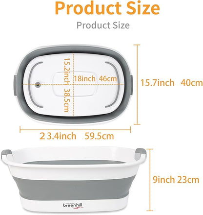 Collapsible Dog Bath Tub for Small Dogs &amp; Cats, Portable Puppy Bath Tub with Water Drain Plug, Space Saving Foldable Pet Bathtub for Indoor &amp; Outdoor Use, Grey