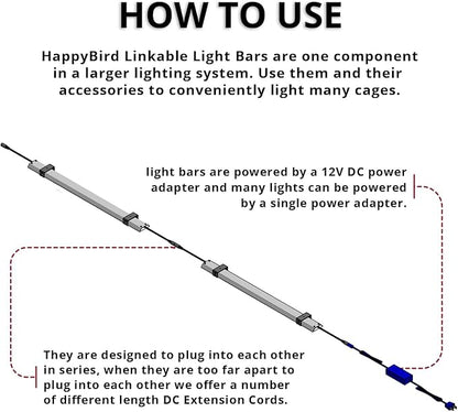 HappyBird Lightning (A Divison of M&amp;M Cage) 24" LED linkable Light bar Without Power Source for Multiple Bird Breeder Cages, Full Spectrum LED. Will NOT Run ON ITS OWN (Single)