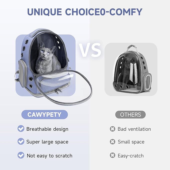Cat Backpack Carrier, Breathable Cat Carrier Large Space Bubble Pet Backpack for Kitty Small Dog up to 12lbs, Transparent &amp; Foldable Pet Carrier for Travel Hiking (Blue