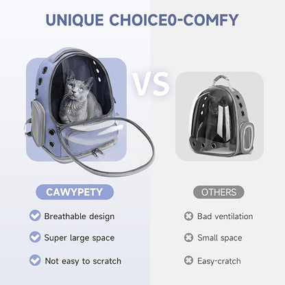 Cat Backpack Carrier, Breathable Cat Carrier Large Space Bubble Pet Backpack for Kitty Small Dog up to 12lbs, Transparent &amp; Foldable Pet Carrier for Travel Hiking (Blue