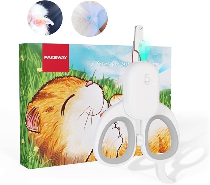 PAKEWAY Pet Nail Clipper with LED &amp; -U-V Light, Cat Claw Trimmer with Ultra Bright LED Light for Nail Bloodline to Avoid Over Cutting, Sharp Angled Blade Grooming Tool for Dog Cat Rabbit Small Animals