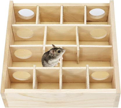 Wontee Wooden Hamster Tunnel Maze with Cover, Hideout &amp; Tunnel Exploring Toys for Dwarf Hamsters Mice Small Gerbil