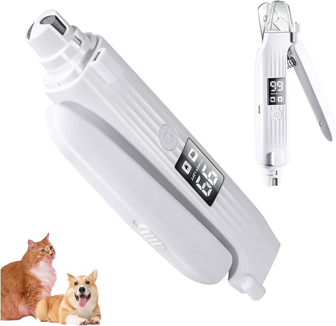 Pet Nail Grinder for Dogs and Cats - 2in1 Dog&amp;Cat Nail Trimmers Super Quiet and Low Vibration Electric Dog Nail Grinder- LED Display Dog Nail Clippers for Large Medium Small Dogs Cats Dog Nail File