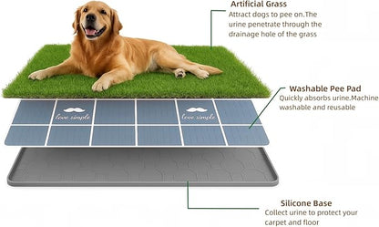 Dog Grass Pad with Tray, 34"x22" Silicone Base Washable Reusable Pee Pad &amp; Grass Pad - Non-Slip, Easy-Clean Indoor Outdoor Dog Potty Toilet (34" x 22")