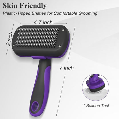 Swihauk Self Cleaning Slicker Brush for Dogs &amp; Cats, Skin Friendly Pet Grooming for Shedding, Deshedding, and Hair Removal - Puppy Brush for Long Haired Pets, Pet Supplies, Purple