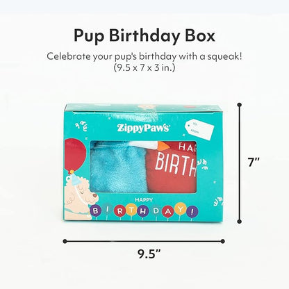 ZippyPaws Birthday Box - Dog Squeaky Toys to Keep Them Busy, Funny Food Plush for Small, Medium, &amp; Large Dogs, Cute Stuffed Puppy Toy &amp; Hat, Pet Products, Gift for Dogs of All Breeds - 3-Pack
