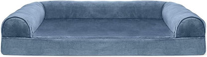 Furhaven Cooling Gel Dog Bed for Large/Medium Dogs w/ Removable Bolsters &amp; Washable Cover, For Dogs Up to 55 lbs - Faux Fur &amp; Velvet Sofa - Harbor Blue, Large