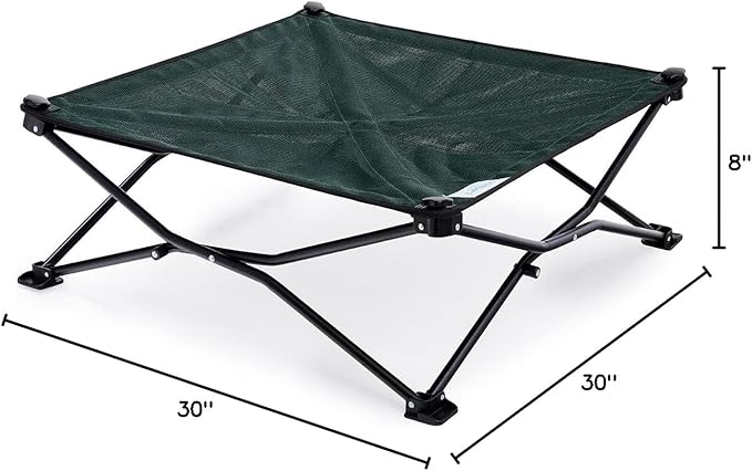 Coolaroo On-The-Go Elevated Dog Bed - Foldable Pop-Up Travel Dog Bed with Breathable, Moisture-Resistant Fabric, Carry Bag Included, Lightweight &amp; Portable, Brunswick Green, Medium
