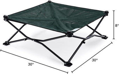 Coolaroo On-The-Go Elevated Dog Bed - Foldable Pop-Up Travel Dog Bed with Breathable, Moisture-Resistant Fabric, Carry Bag Included, Lightweight &amp; Portable, Brunswick Green, Medium