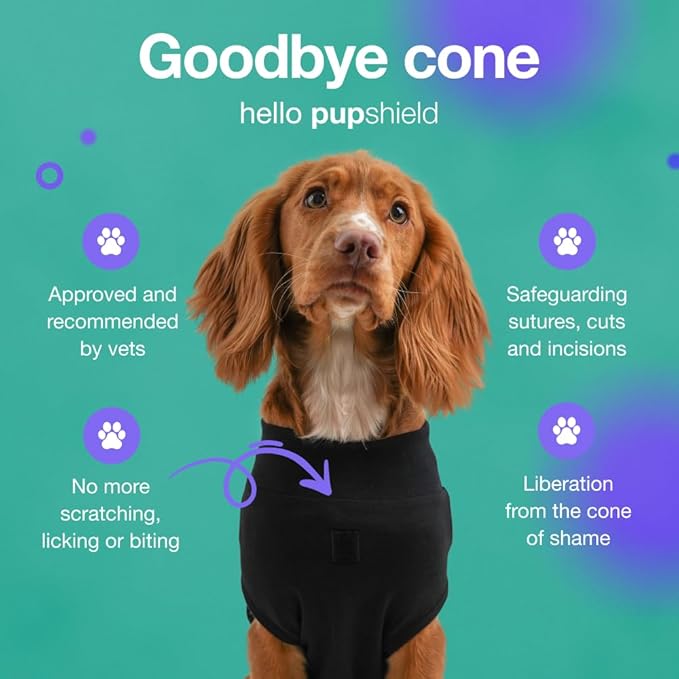 PupShield - Dog Surgery Recovery Suit Male and Female - All Dog Sizes - Easy to Use Anti Licking Design Breathable Comfortable - Spay &amp; Neuter Recovery Suit - Surgical Onesie - Cone Alternative