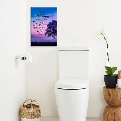 Christian Tree Wall Art I Can Do All Things Canvas Wall Decor Prints Framed Painting Purple Pictures Gifts Artwork for Bathroom Bedroom 16"x24"