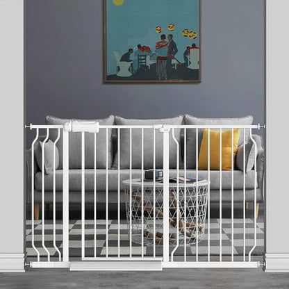 TSAYAWA Walk Through Baby Gate with Door, 48.1-52.7 Inch Wide Presure Mounted No Drill Metal Auto Close Child Gate for Stair Doorway - Indoor Outdoor Safty Gate for Toddler Dog Doggie, White