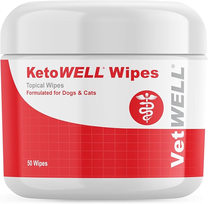 KetoWELL Topical Wipes with Ketoconazole for Dogs &amp; Cats Pet Wipes - 50 Count