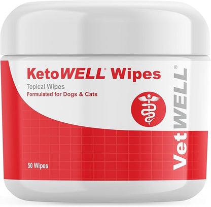 KetoWELL Topical Wipes with Ketoconazole for Dogs &amp; Cats Pet Wipes - 50 Count