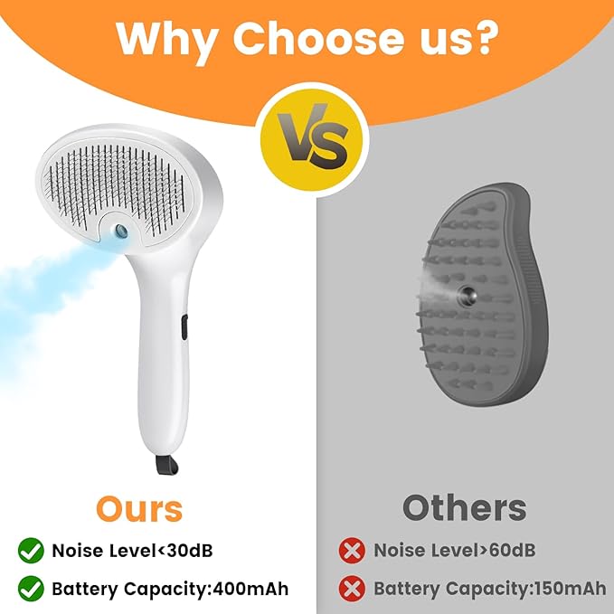 3 in 1 Cat Steam Brush for Cats &amp; Dogs, Pet Spray Hair Removal Comb for Shedding &amp; Grooming, Rechargeable Water Brush for Long &amp; Short Haired Pets with Release Button(White)