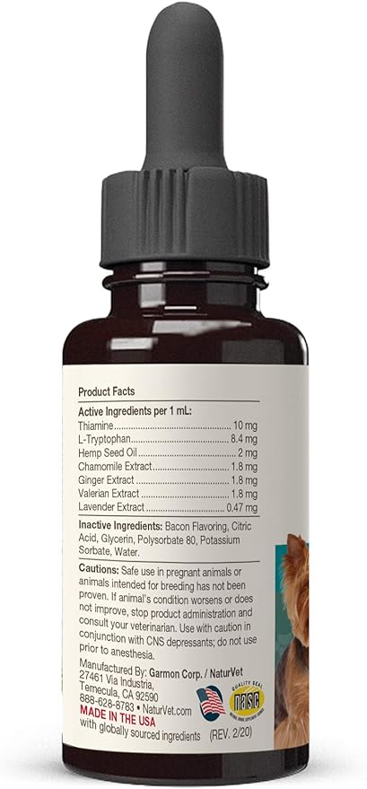 NaturVet – Hemp Quiet Moments Calming Drops - 4 oz – Enhanced with Hemp Seed Oil, L-Tryptophan &amp; Ginger – Helps Reduce Stress &amp; Promote Relaxation – for Dogs &amp; Cats