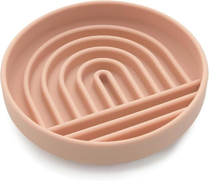 The Slowdown Bowl Silicone Slow Feeder for Cats &amp; Kittens, Slow Eating Mealtime Solution with Modern Lick Mat Design, Reduces Gulping, Fits 1 Cup 6” Across x 1.25” Tall, Small-Blush