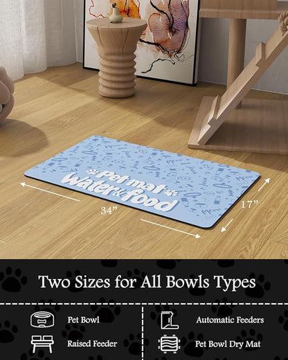 Pet Feeding Mat-Absorbent Dog Mat for Food and Water Bowl-No Stains Quick Dry Water Dispenser Mat-Dog Accessories Pet Supplies-Bowl for Messy Drinkers（PAW,17"x34"