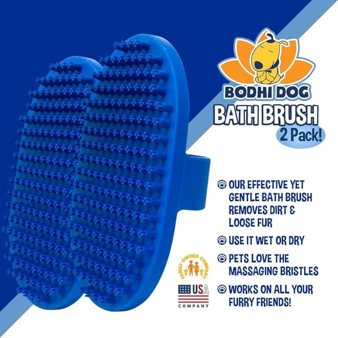 Bodhi Dog Shampoo Brush - Pet Grooming &amp; Bath Supplies for Dogs and Cats - Bath Brush for Long &amp; Short Hair - Premium Scrubber for Shower, Bathing &amp; Massage (Two Pack, Blue)