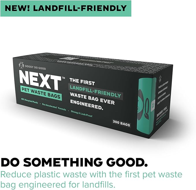 Doggy Do Good Next Pet Waste Bags, Landfill Friendly Recycled Plastic Unscented Dog Poop Bags for Dogs, Thick &amp; Leakproof, Strong, Earth Friendly Poop Bags, 300 Count