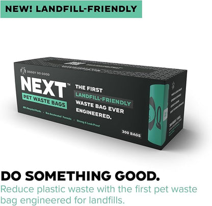 Doggy Do Good Next Pet Waste Bags, Landfill Friendly Recycled Plastic Unscented Dog Poop Bags for Dogs, Thick &amp; Leakproof, Strong, Earth Friendly Poop Bags, 300 Count