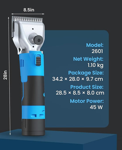 oneisall Cordless Horse Clippers,Professional Horse Grooming Clippers with 2 Batteries,Detachable Stainless Steel Blade Heavy Duty Horse Grooming Kit for Thick Coat