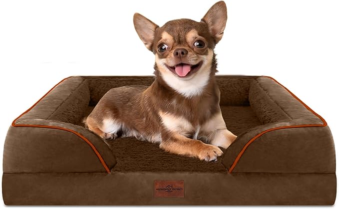 Comfort Expression Small Dog Beds Waterproof Orthopedic Foam Dog Sofa Beds for Small Dogs Comfy Pet Bed with Washable Removable Cover &amp; Non-Slip Bottom(X-Small,Chocolate Brown)