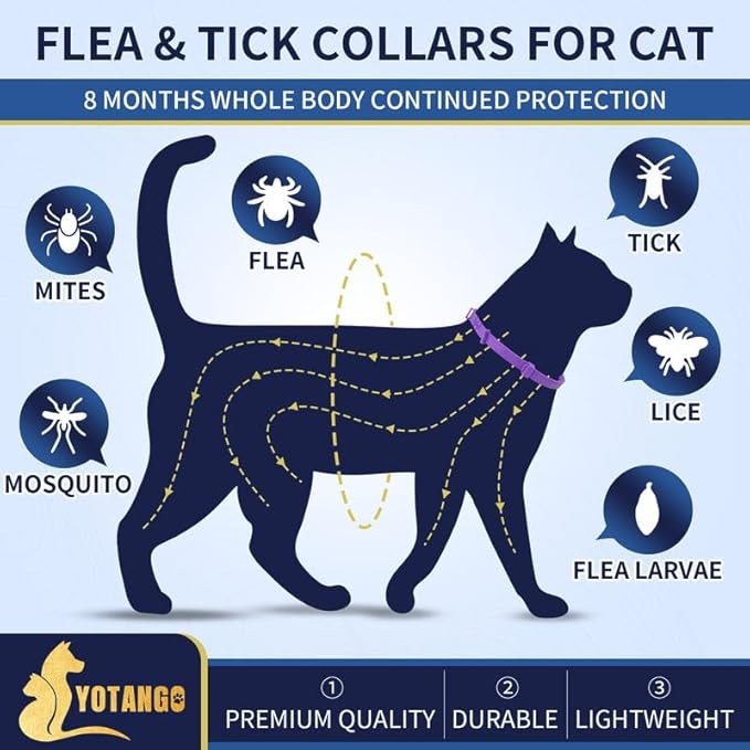 4 Pack Flea Collar for Cats, 32 Months Flea and Tick Prevention for Cats, Waterproof Cat Flea Collar, Natural Cat Flea and Tick Treatment, Adjustable Flea and Tick Collar for Cats Kittens(Grey&amp;Purple)