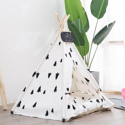 Pet Teepee Tent for Dogs &amp; Cats Dog Bed with Thick Cushion Puppies Play House Removable and Washable