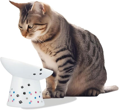 Necoichi Extra Wide Raised Cat Food Bowl, Elevated, Prevent Neck &amp; Whisker Fatigue, Dishwasher and Microwave Safe, No.1 Seller in Japan! (Colorful Dots Limited Edition, Extra Wide Tilted)