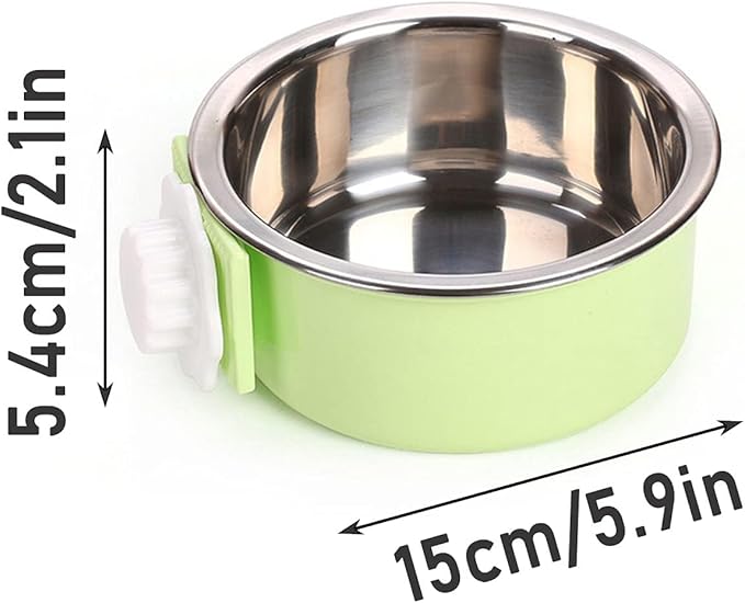 kathson Crate Dog Bowl, Removable Stainless Steel Hanging Pet Cage Bowl Food &amp; Water Feeder Coop Cup for Cat, Puppy, Birds, Rats, Guinea Pigs 2pcs(Blue,Pink)