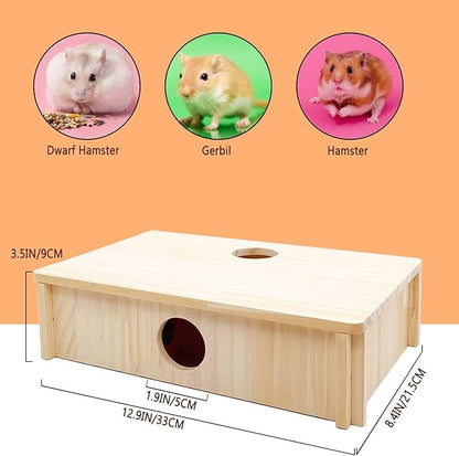 kathson Multi-Chamber Hamster Maze House,Wooden Syrian Hamster Maze Hideout,Small Pets Habitats Decor,6-Room Hideouts &amp; Tunnel Exploring Toys for Dwarf Hamsters,Gerbils,Mice,Lemmings,Mouse