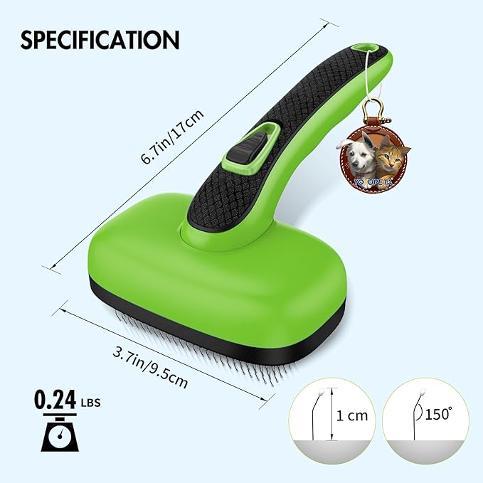 Dog Brush Kit - Self-Cleaning Slicker Brush with Bath Brush &amp; Undercoat Rake | Deshedding Tools for Large - Small Dogs &amp; Cats, Professional 3-in-1 Pet Grooming Set for Heavy Shedding, Green