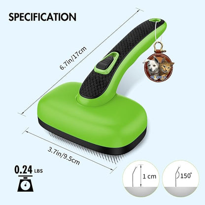 Dog Brush Kit - Self-Cleaning Slicker Brush with Bath Brush &amp; Undercoat Rake | Deshedding Tools for Large - Small Dogs &amp; Cats, Professional 3-in-1 Pet Grooming Set for Heavy Shedding, Green