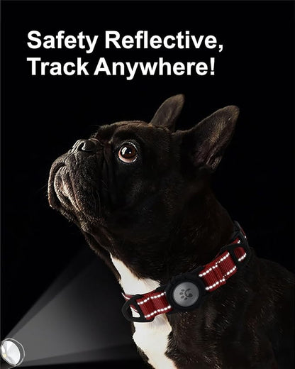 TagME Airtag Dog Collar,Waterproof Reflective Pet Collar with Airtag Holder,Soft Padded and Double D-Rings for Puppy,Red