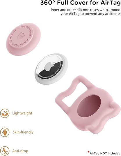 IP68 Waterpoof Dog Airtag Holder, Stretchy Silicone Full Body Covered Apple Air Tag Holder for Dog Cat Collar Fit All Width Collar (Blue/Pink, 2 Pack)