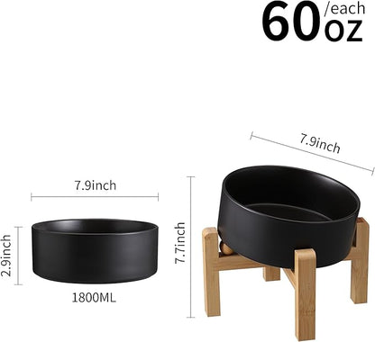 Black Elevated/Raised 15°Tilted Anti Slip Ceramic Dog Bowl for Medium &amp; Large Breeds,Slanted Bulldog Big Face Pet Feeding Food Water Dish Stand for Dogs (7.6 Cups/60OZ)