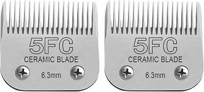 Detachable Pet Dog Clipper Blades, Compatible with Size-5FC(6.3mm), Most Oster A5, KM Series Clippers,Made of Ceramic Blade &amp; Stainless Steel Blade 2Pack