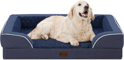 Orthopedic XL Dog Bed for Extra Large Dogs, Waterproof Memory Foam Dog Beds with Sides, Non-Slip Bottom and Egg-Crate Foam Big Dogs Couch Beds with Removable Washable Cover(X-Large,Navy Blue)