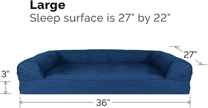 Furhaven Cooling Gel Dog Bed for Large/Medium Dogs w/ Removable Bolsters &amp; Washable Cover, For Dogs Up to 55 lbs - Quilted Sofa - Navy (Blue), Large