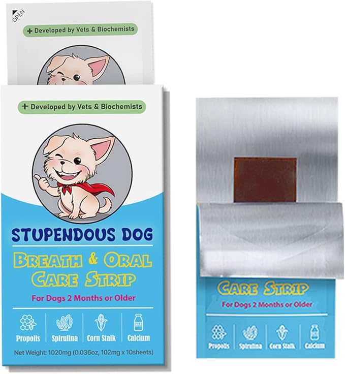 Breath Freshener Strip for Clean Teeth, Fresh Breath, &amp; Healthy Mouth: Dog Water Additive for Dental Care - Pet Bad Breath Remedy - Cat Dental Mint Treats (10 Strips)