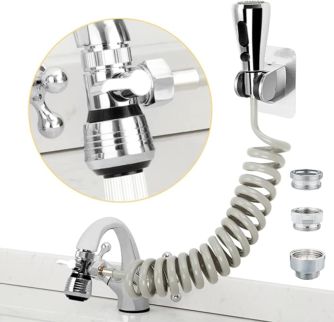 CECEFIN Kitchen Sink Sprayer Hose Attachment for Faucet, Kitchen Faucet Head Replacement w/ 79" Recoil Hose and Holder, Pressurized Water Saving Aerator &amp; Diverter Valve, Faucet Sprayer Attachment Set