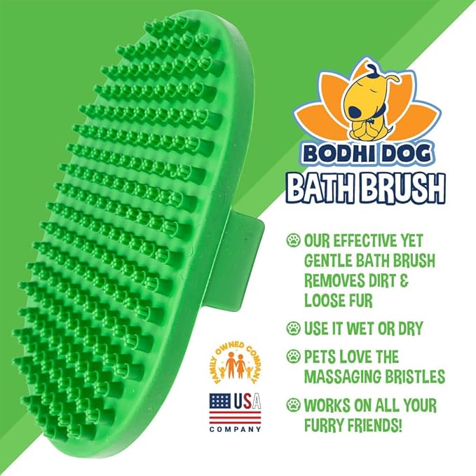 Bodhi Dog Shampoo Brush - Pet Grooming &amp; Bath Supplies for Dogs and Cats - Bath Brush for Long &amp; Short Hair - Premium Scrubber for Shower, Bathing &amp; Massage (One Pack, Green)