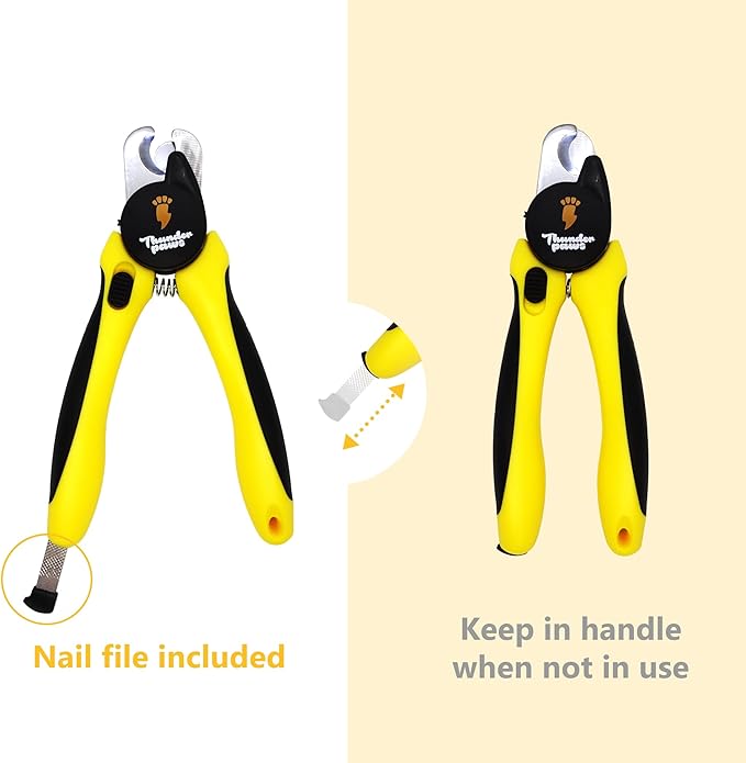 LED Dog Nail Clippers with Light, Trimmers with Protective Guard, Quick Sensor, Safety Lock and Nail File - Suitable for Large and Small Dogs &amp; Cats (Yellow, LED)