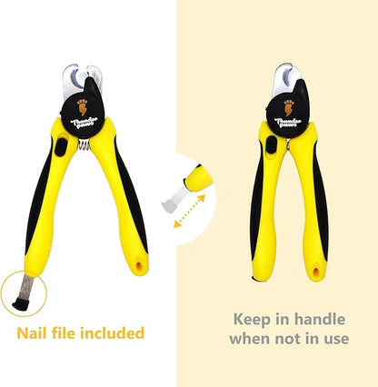 LED Dog Nail Clippers with Light, Trimmers with Protective Guard, Quick Sensor, Safety Lock and Nail File - Suitable for Large and Small Dogs &amp; Cats (Yellow, LED)